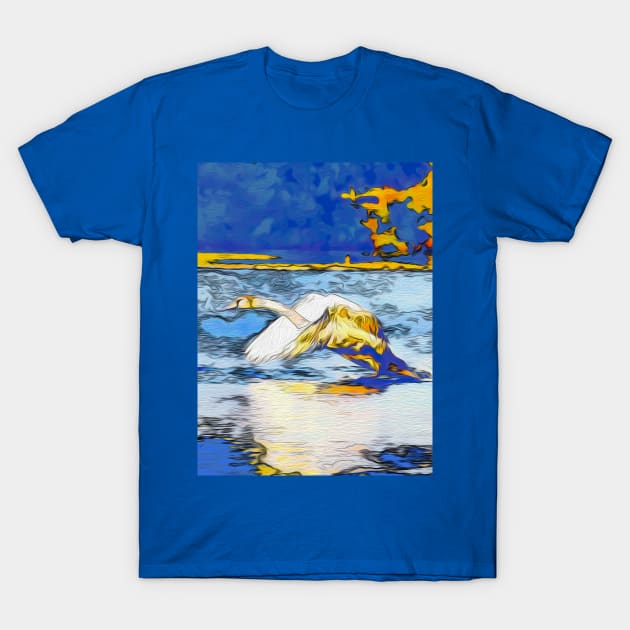 Running Take-Off - White Swan T-Shirt by Highseller